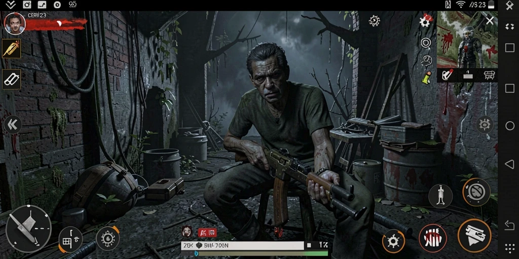 Tampilan gameplay CERI123 dengan suasana horor yang mencekam.