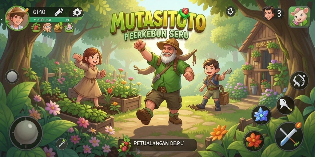 Screenshot utama MUTASITOTO menampilkan kebun yang cantik dan aktif.