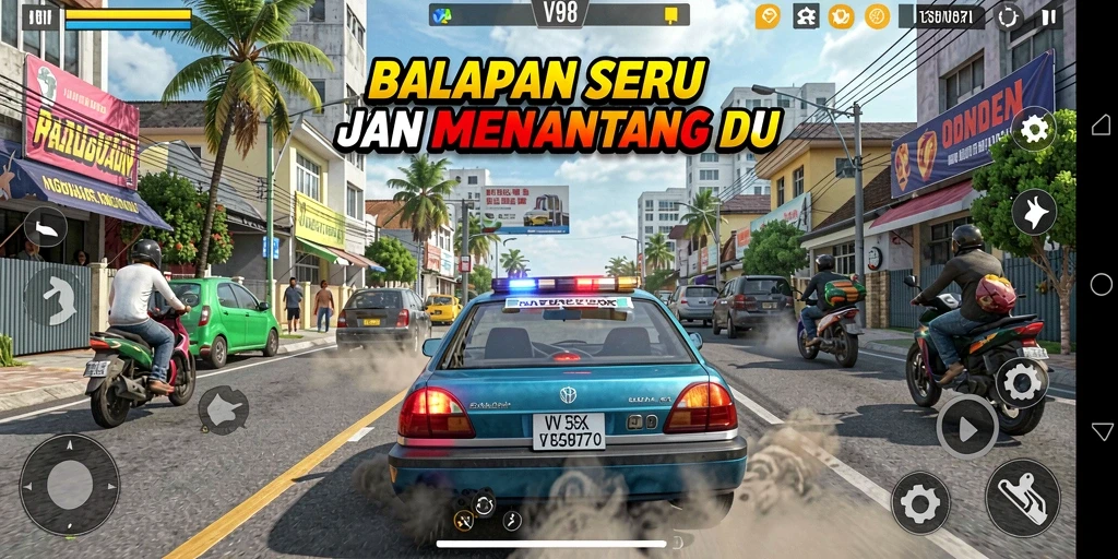 Tampilan balapan yang menegangkan dan aksi cepat di V98.